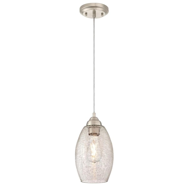 Westinghouse Pendant 60W Mini, Brushed Nickel Clear Crackle Glass 6105700 - main